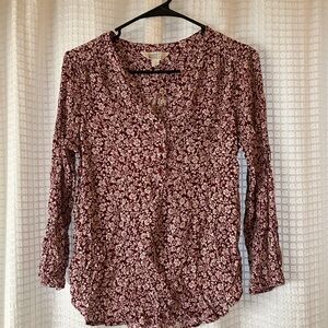 Market & Spruce Maroon Floral Blouse